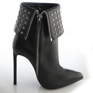 NIB YSL SAINT LAURENT Paris Fold Over Studded Leather Booties